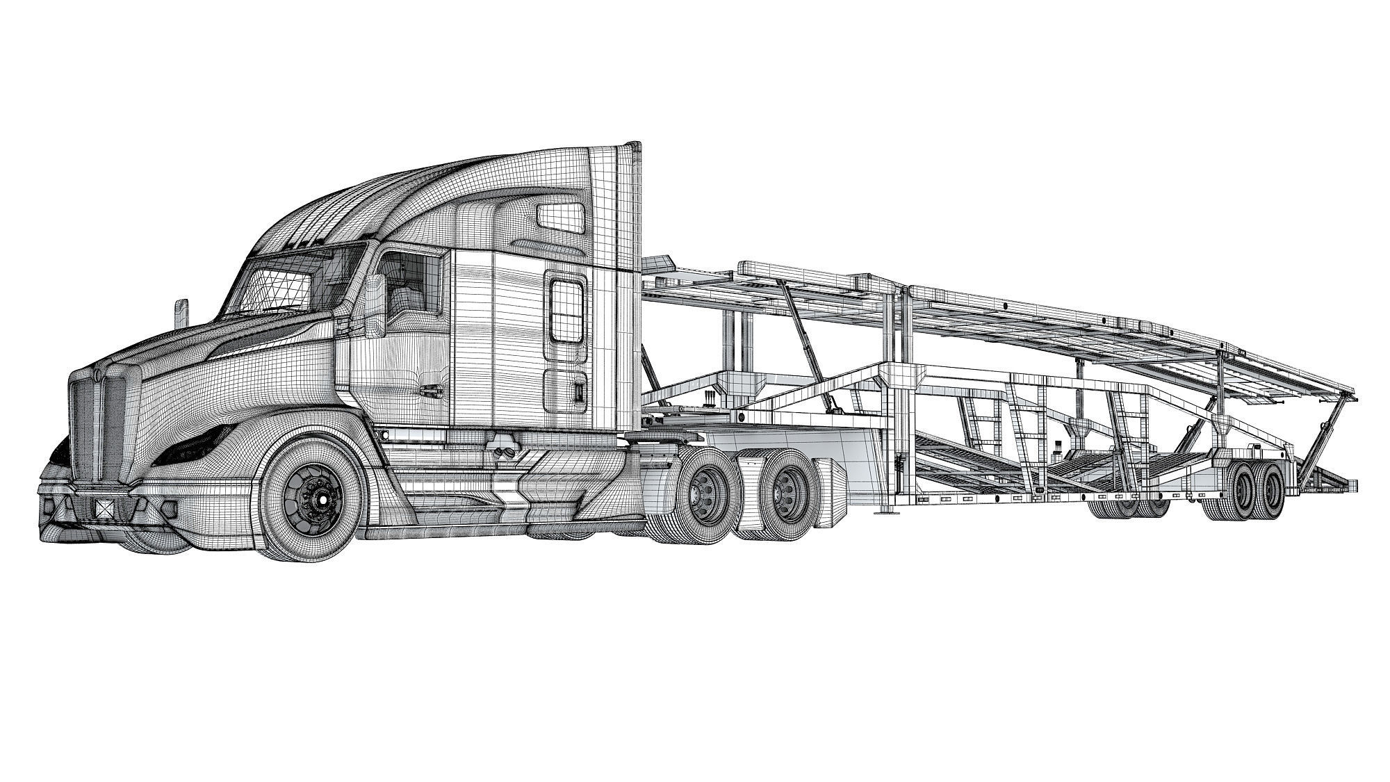 Car Hauler Trailer Semi Truck  3D model_16