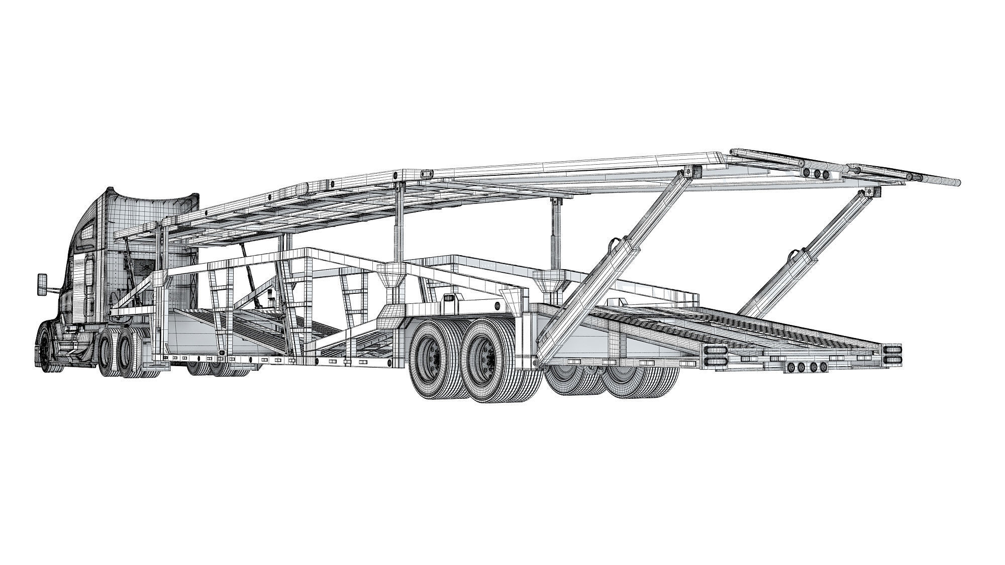 Car Hauler Trailer Semi Truck  3D model_17