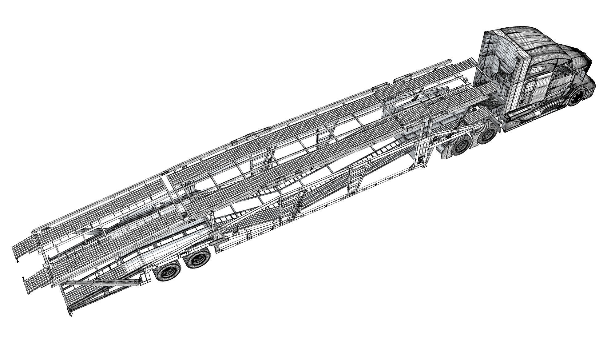 Car Hauler Trailer Semi Truck  3D model_18