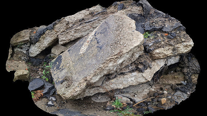 concrete ruins debris big craks photogrammetry Low-poly 3D model