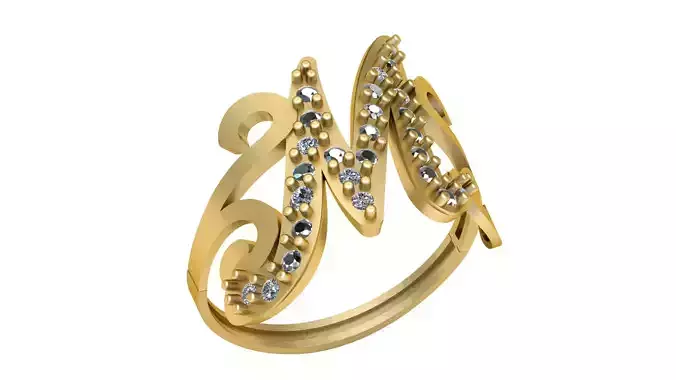 Alphabet M Diamond Ring For Women 3d Printable Model