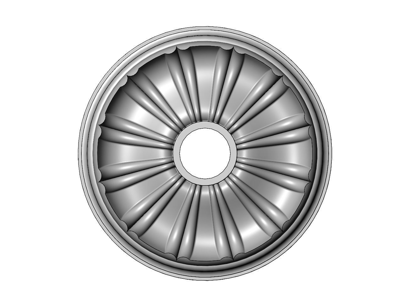 Double dome ribs 450mm ceiling medalion rosette relief 3D print model_1