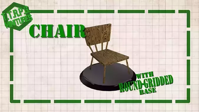 TTRPG and DnD Chair Miniature with Round Gridded Base