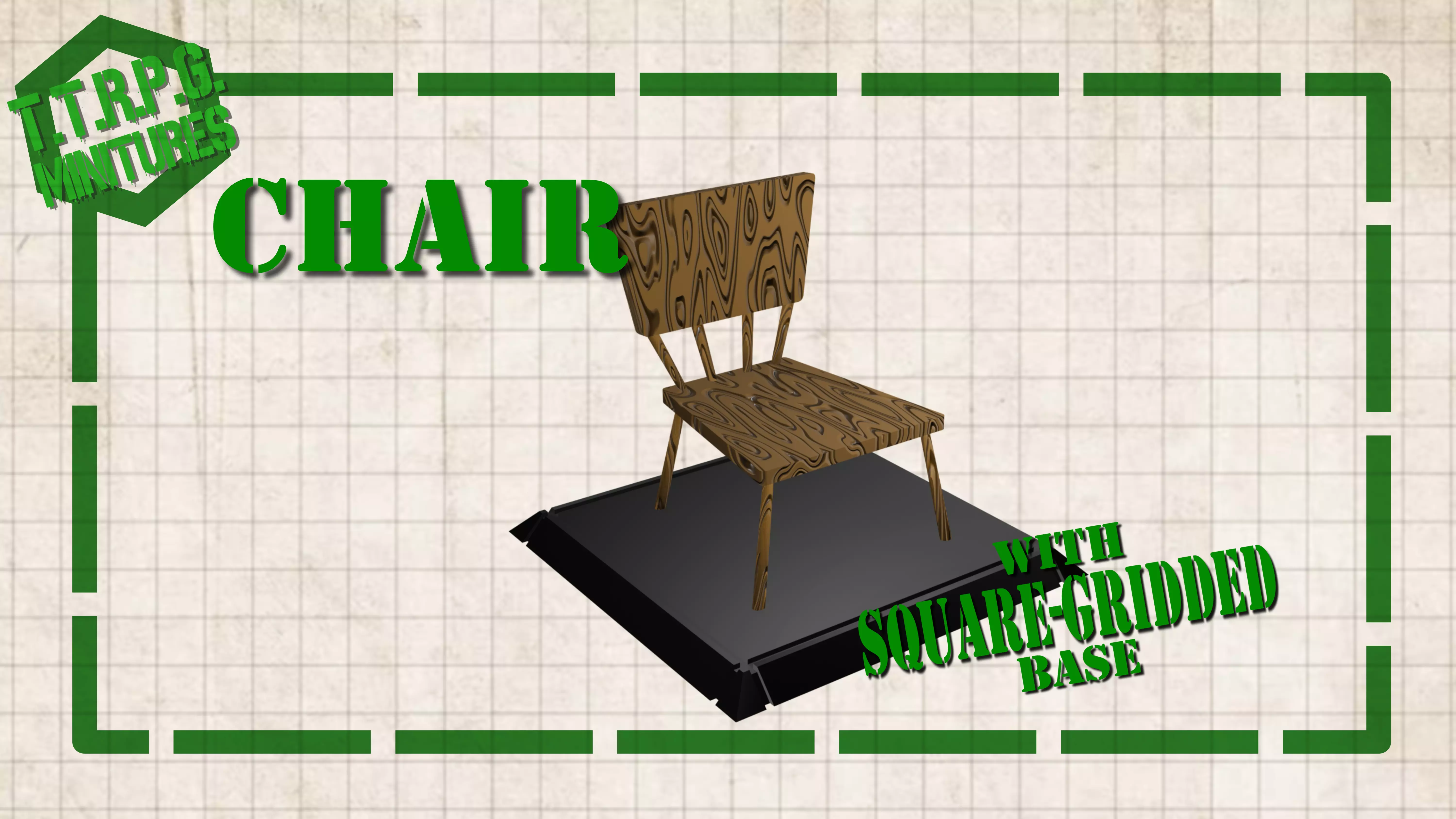 TTRPG and DnD Chair Miniature with Square Gridded Base 3D model_0