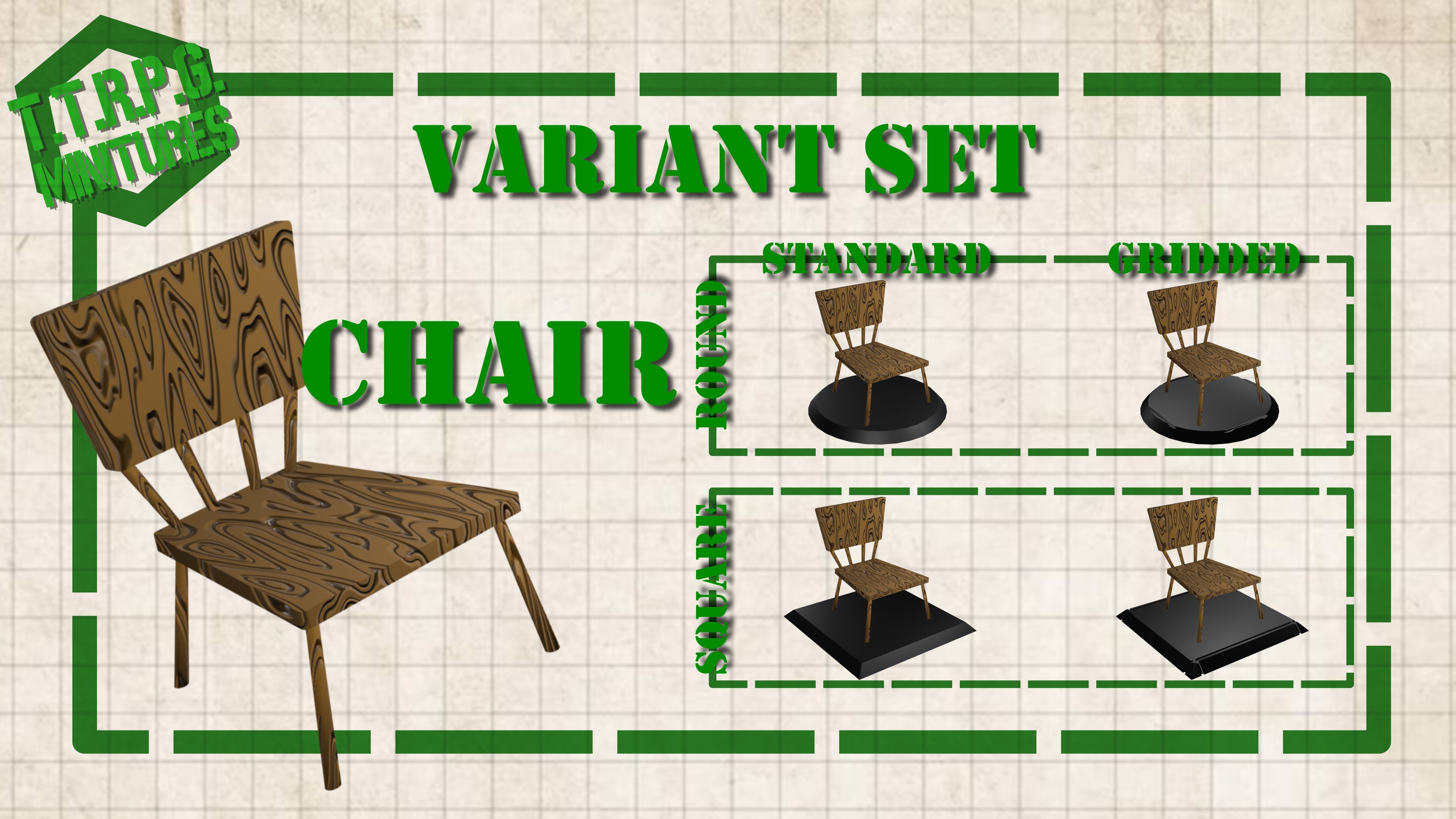 TTRPG and DnD Chair Miniature with Square Gridded Base 3D model_2