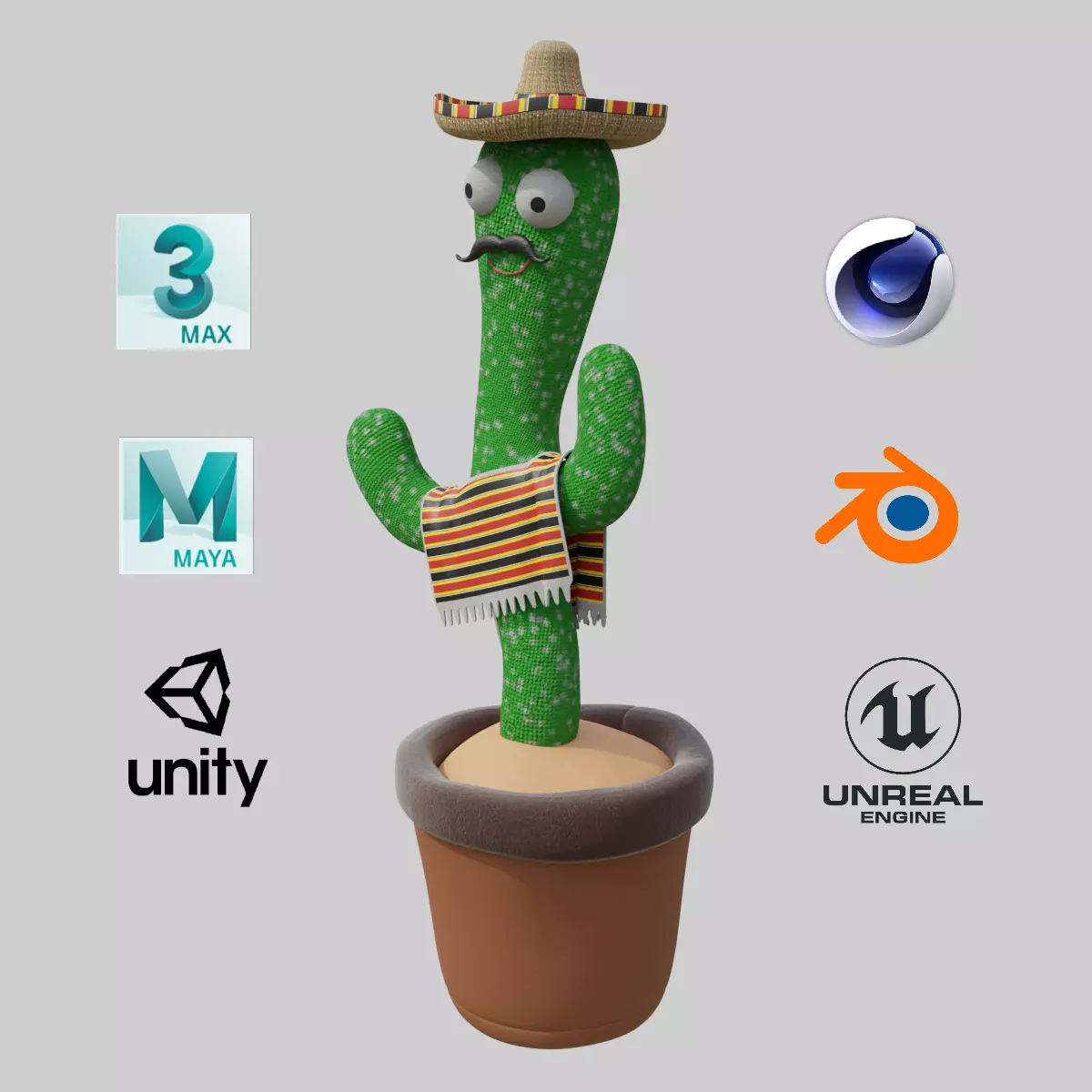 Mexican Dancing Cactus Toy - Rigged and Animated Low-poly 3D model_0