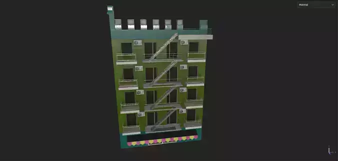 3D Front Of Apartment Model With Texture - High Poly