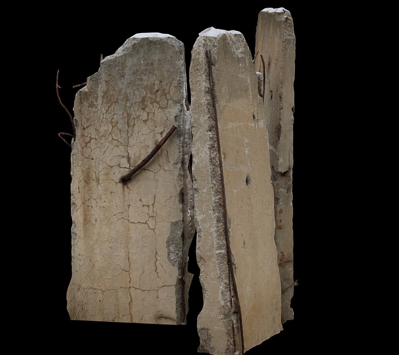 concrete fence damaged blocks debris photogrammetry Low-poly 3D model_2