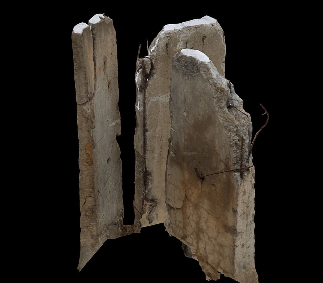 concrete fence damaged blocks debris photogrammetry Low-poly 3D model_1