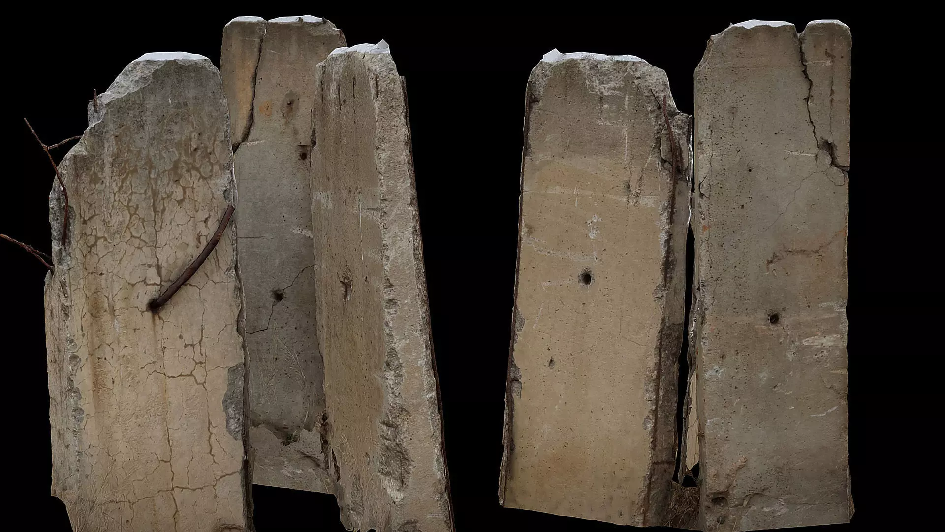 concrete fence damaged blocks debris photogrammetry Low-poly 3D model_0