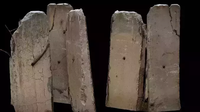 concrete fence damaged blocks debris photogrammetry