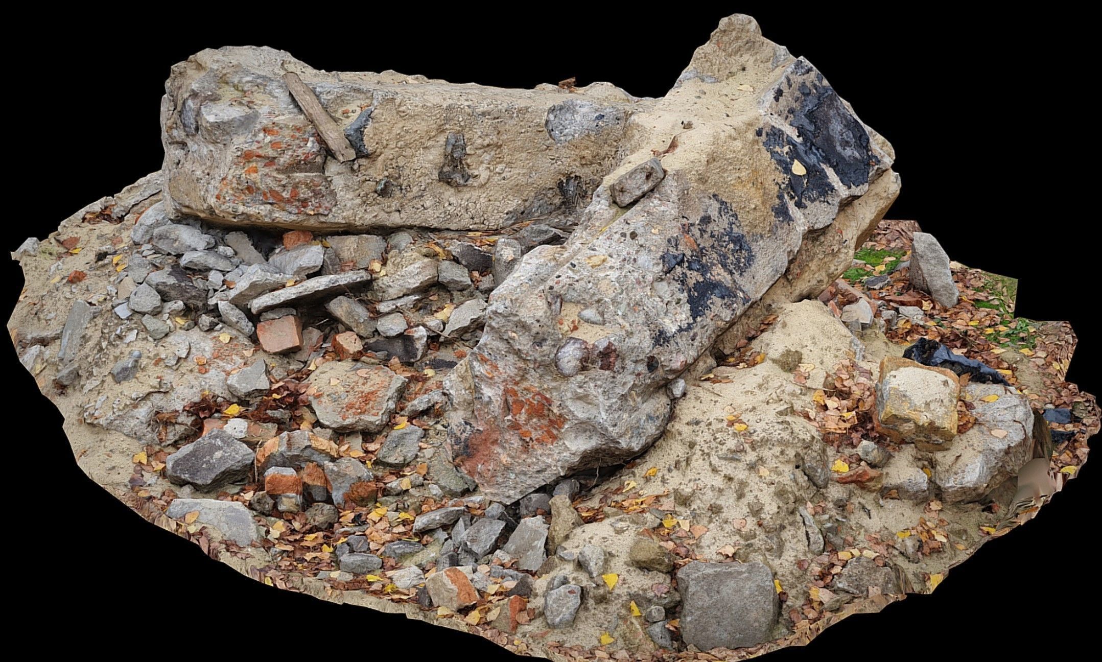 house ruins concrete bricks debris photogrammetry Low-poly 3D model_1