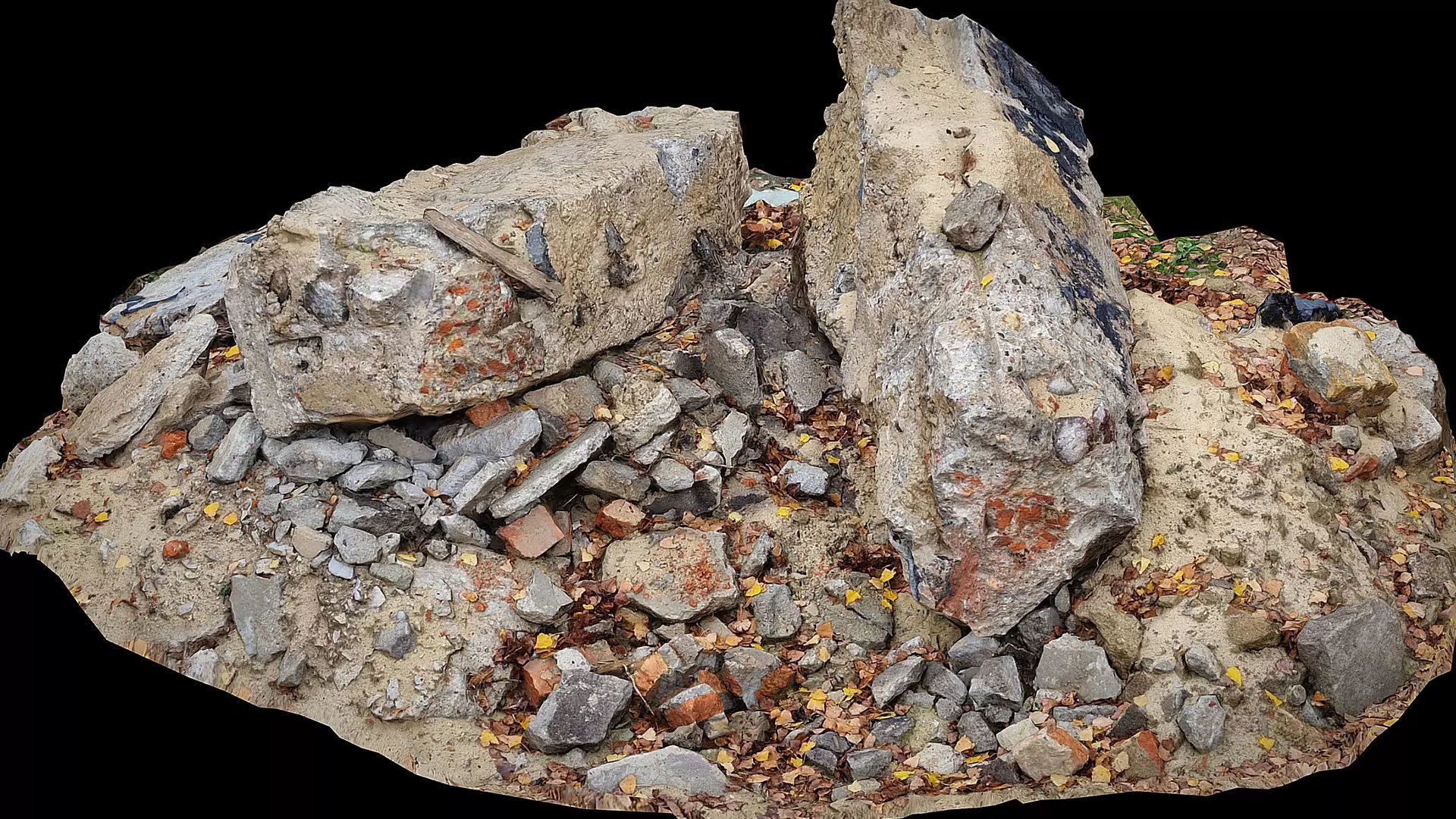 house ruins concrete bricks debris photogrammetry Low-poly 3D model_0