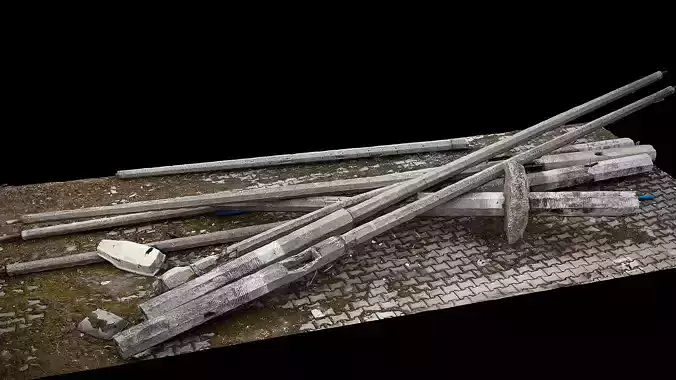 concrete lamps broken debris ground photogrammetry