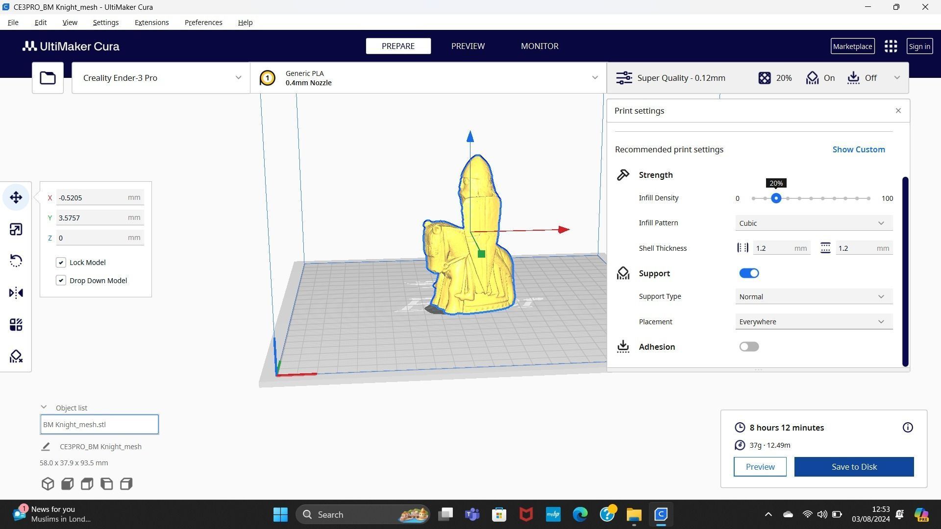 Lewis Knight chess piece 3D print model_2