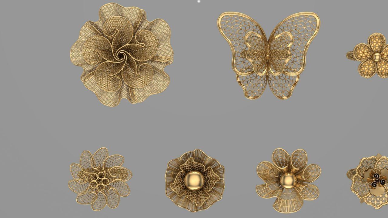 Golden Elegance - Nature-Inspired Ring Collection 3D print model_5