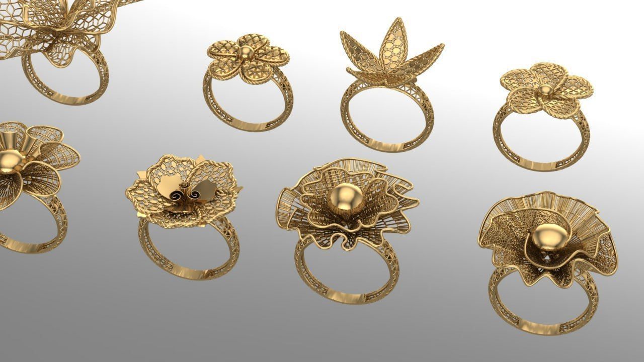 Golden Elegance - Nature-Inspired Ring Collection 3D print model_1