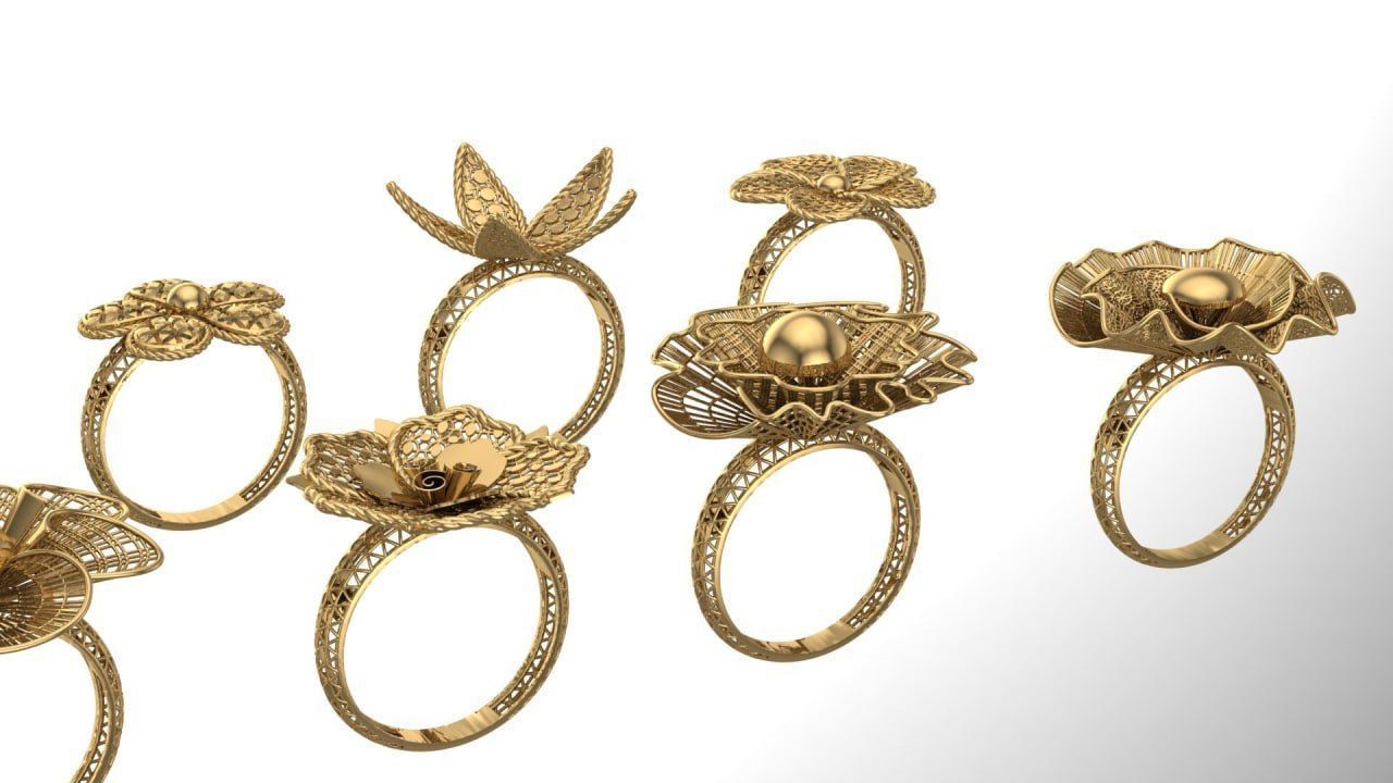 Golden Elegance - Nature-Inspired Ring Collection 3D print model_7