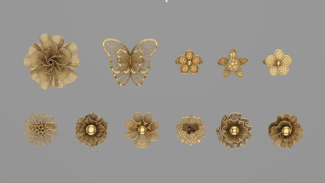 Golden Elegance - Nature-Inspired Ring Collection 3D print model_3