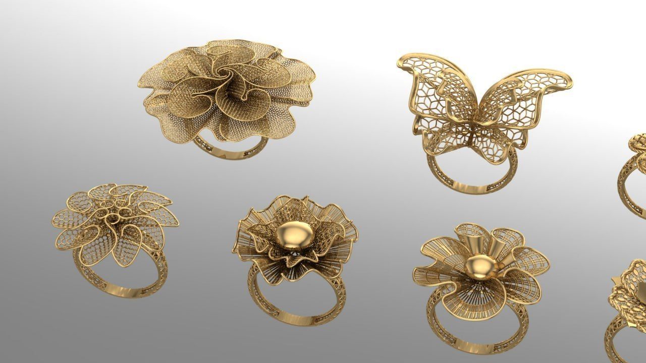 Golden Elegance - Nature-Inspired Ring Collection 3D print model_2