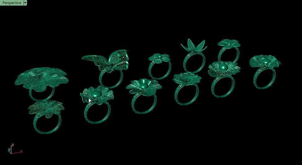 Golden Elegance - Nature-Inspired Ring Collection 3D print model_8