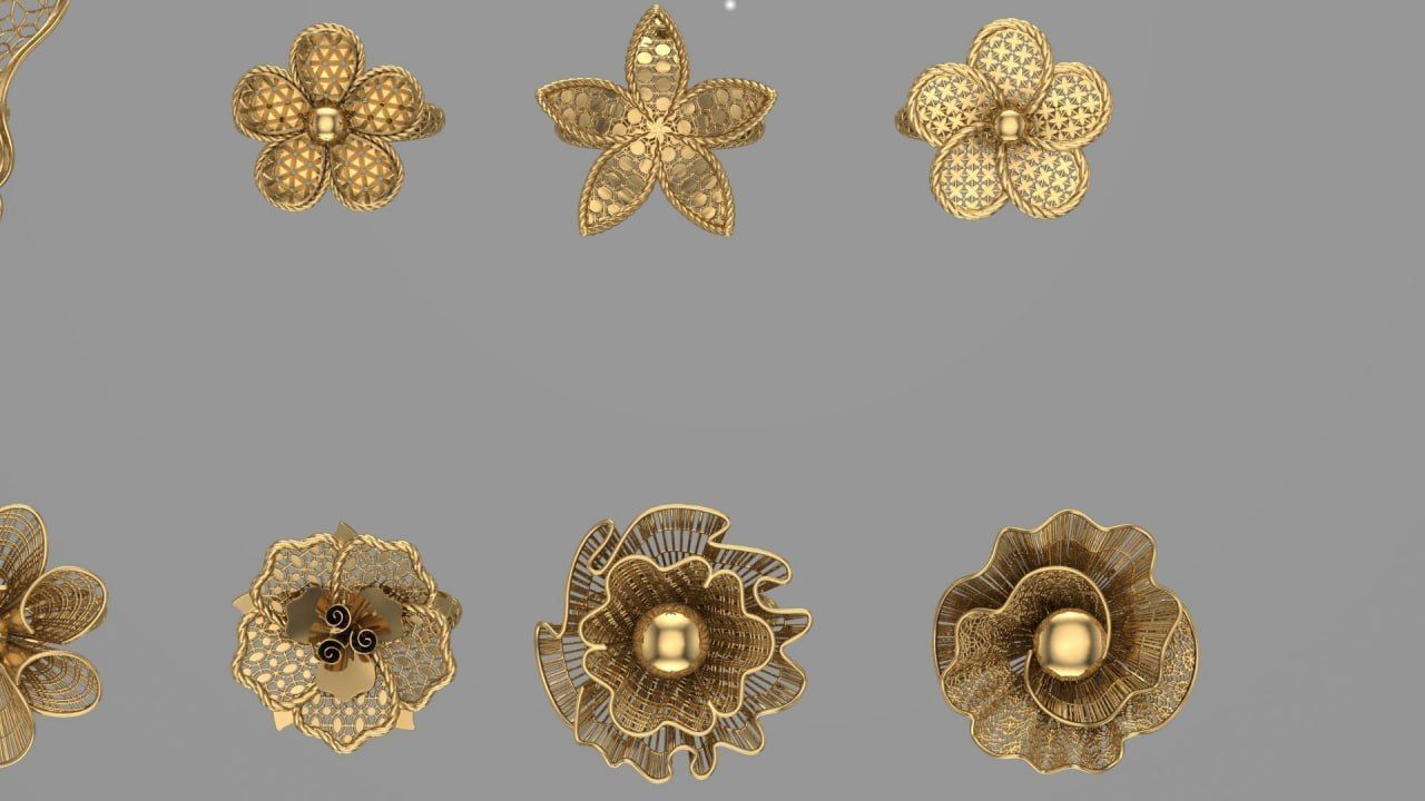 Golden Elegance - Nature-Inspired Ring Collection 3D print model_4