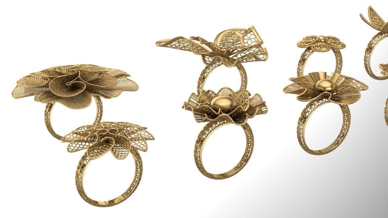Golden Elegance - Nature-Inspired Ring Collection 3D print model_6