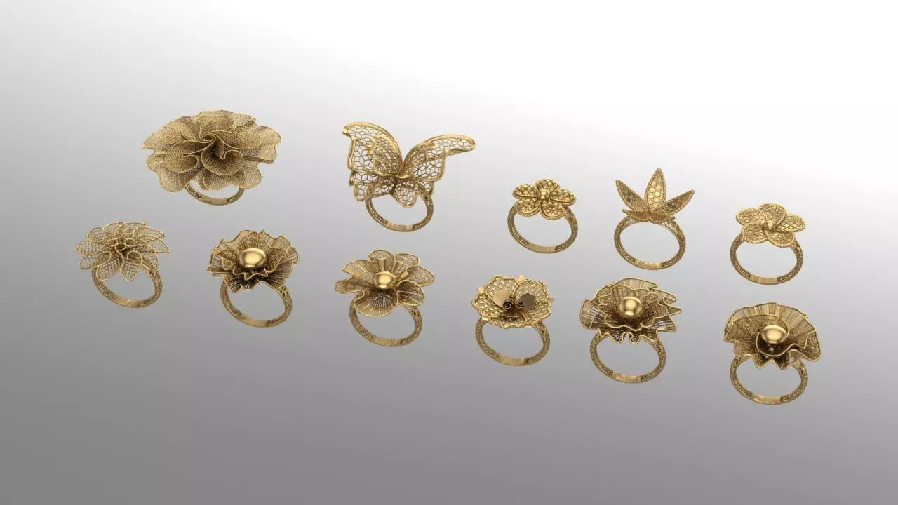 Golden Elegance - Nature-Inspired Ring Collection 3D print model_0