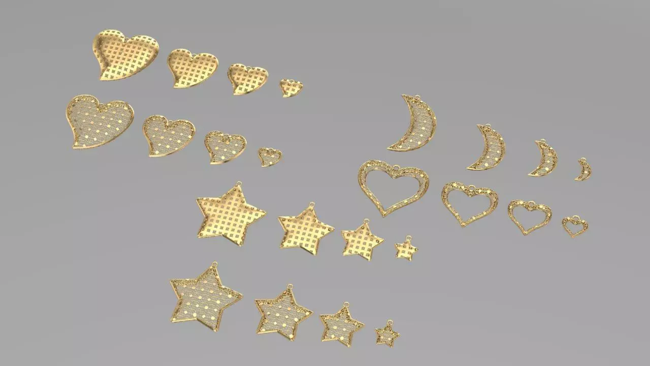 Golden Glamour A Collection of Sparkling Charms gold pendants 3D print model