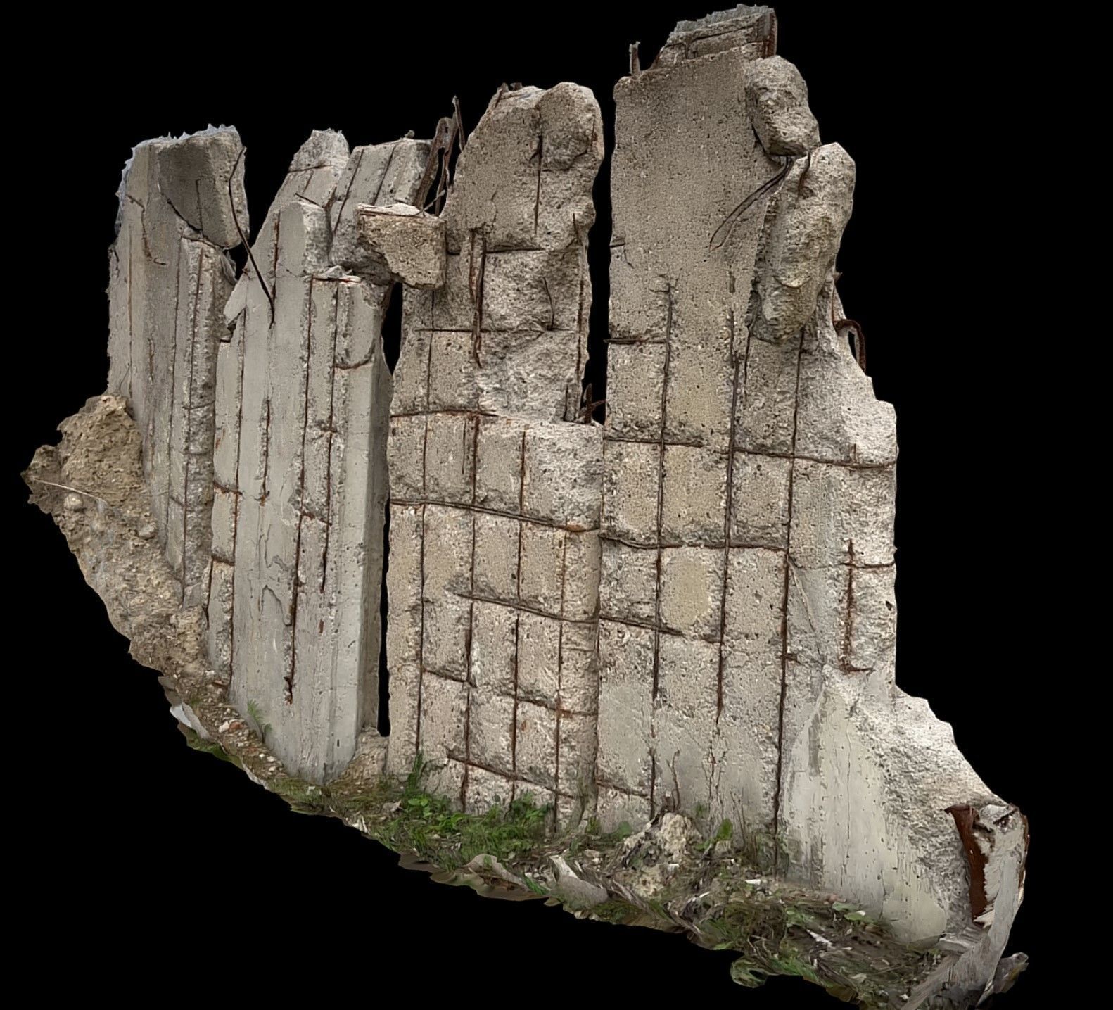 concrete broken fence industrial wall photogrammetry Low-poly 3D model_2