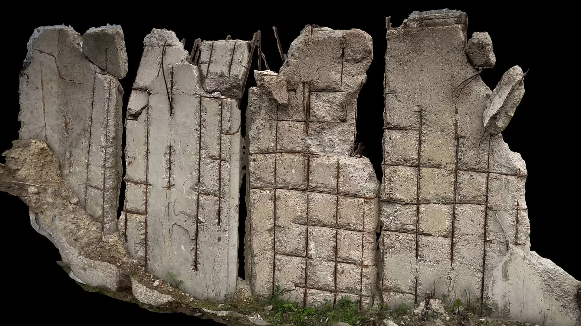 concrete broken fence industrial wall photogrammetry Low-poly 3D model_0