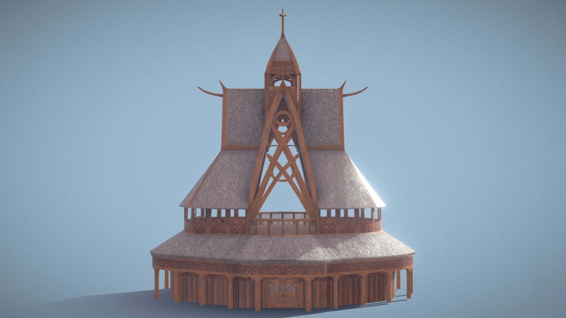 Viking Stave Church-Building Low-poly 3D model_2