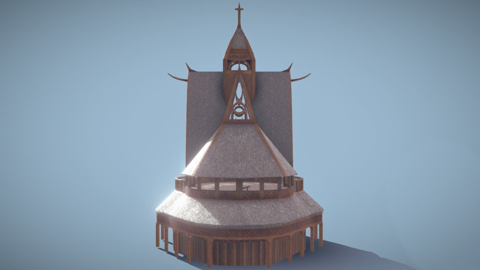 Viking Stave Church-Building Low-poly 3D model_4