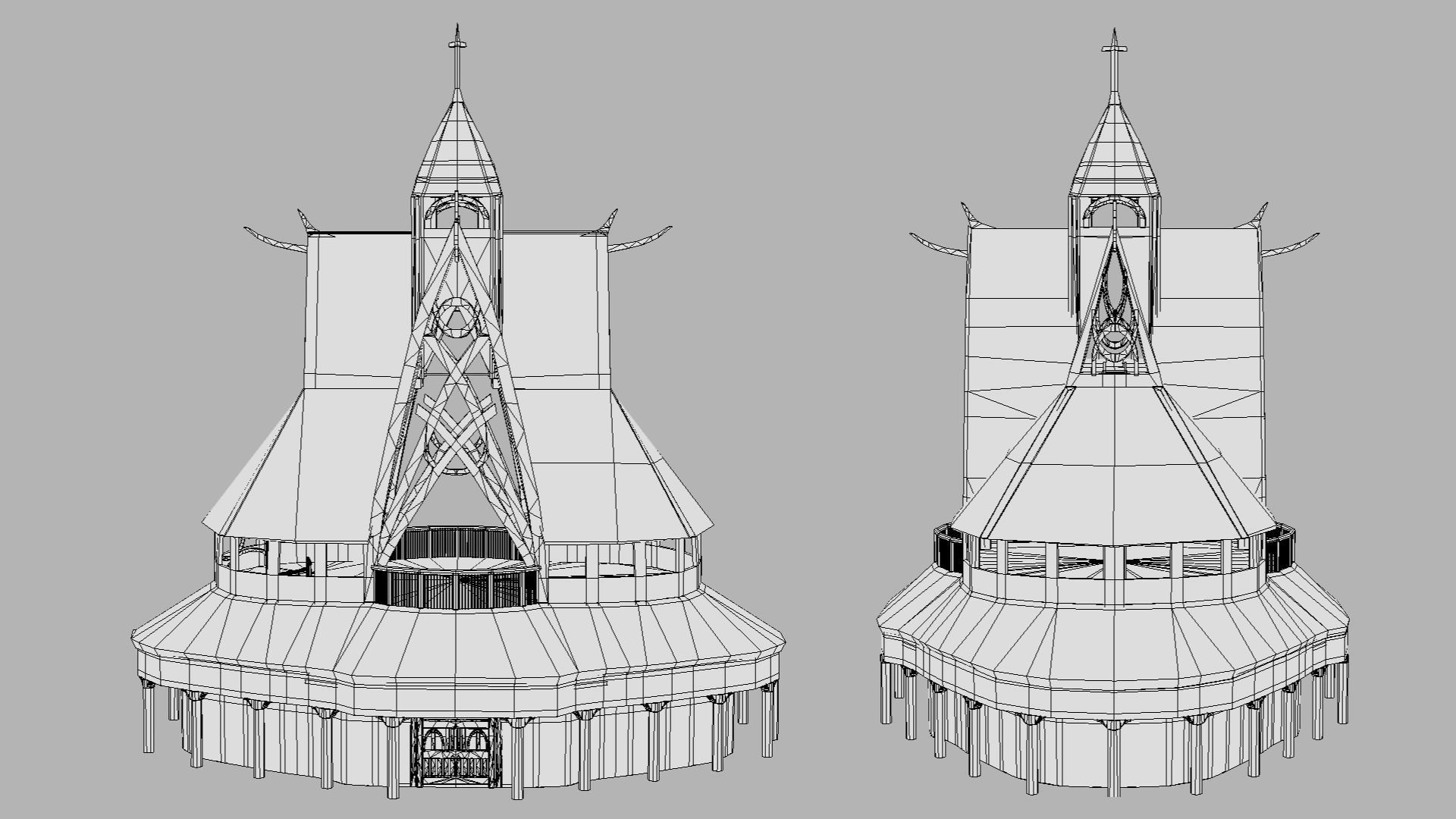 Viking Stave Church-Building Low-poly 3D model_3