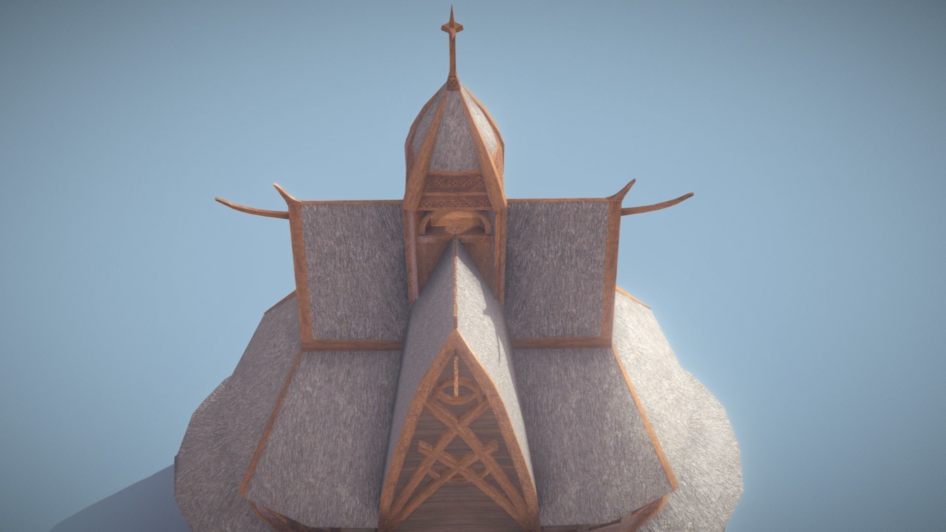 Viking Stave Church-Building Low-poly 3D model_8