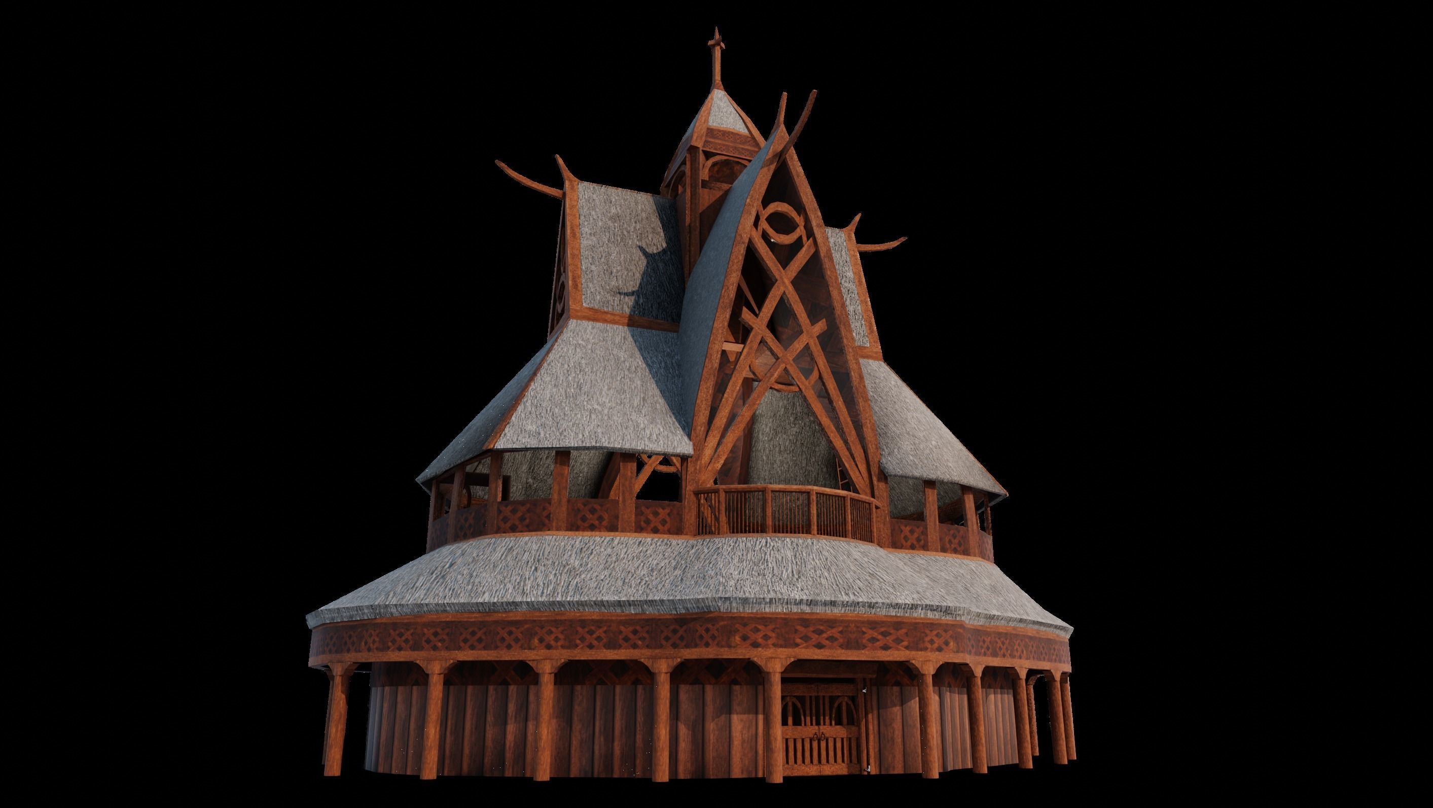 Viking Stave Church-Building Low-poly 3D model_1