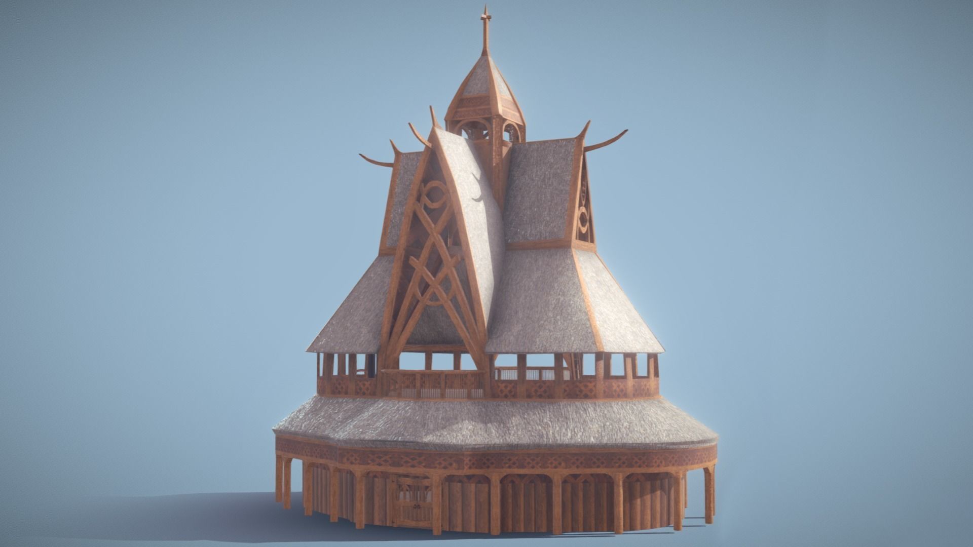 Viking Stave Church-Building Low-poly 3D model_7