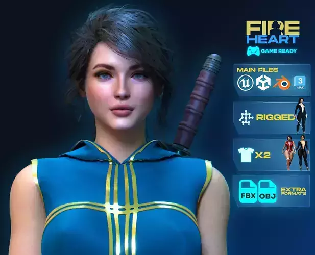 Female Warrior Character Pack Game Ready Fireheart Low-poly 3D model