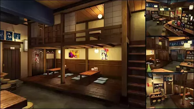 Japanese Restaurant Izakaya 3D Model  - Unity Ready 