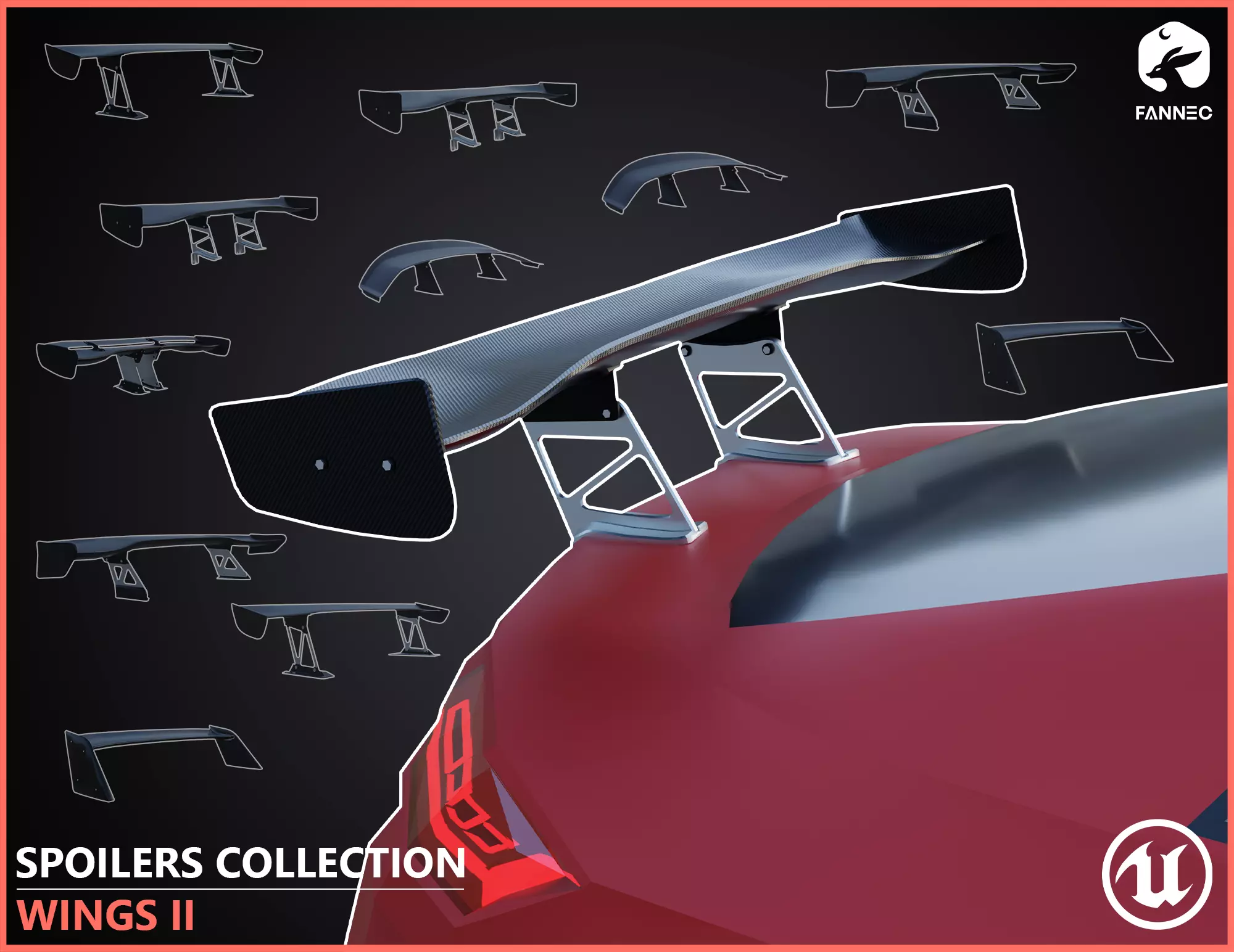 WINGS II - Spoilers Collection - Unreal Engine Low-poly 3D model_0