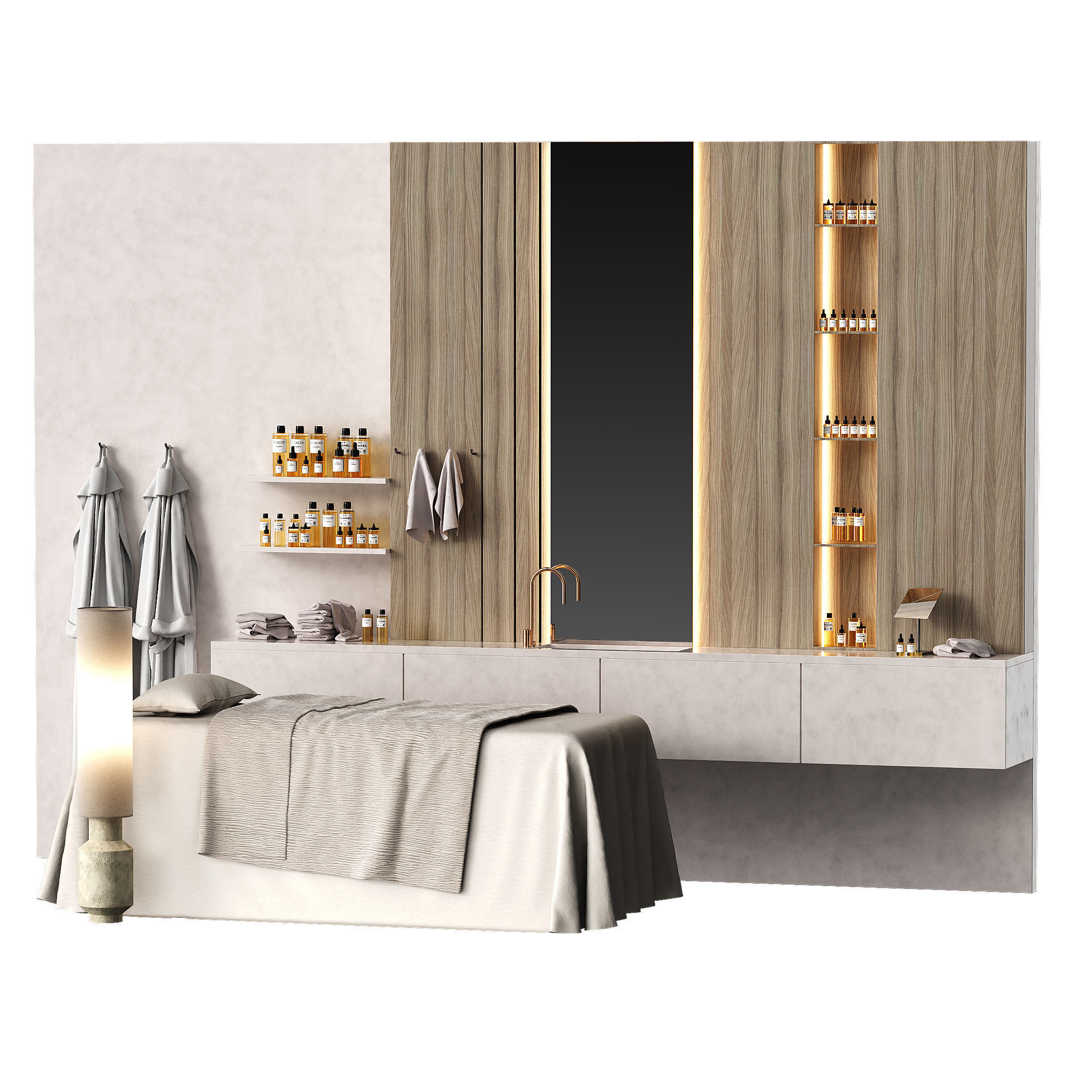 Modern spa with massage couch and accessories Low-poly 3D model_1