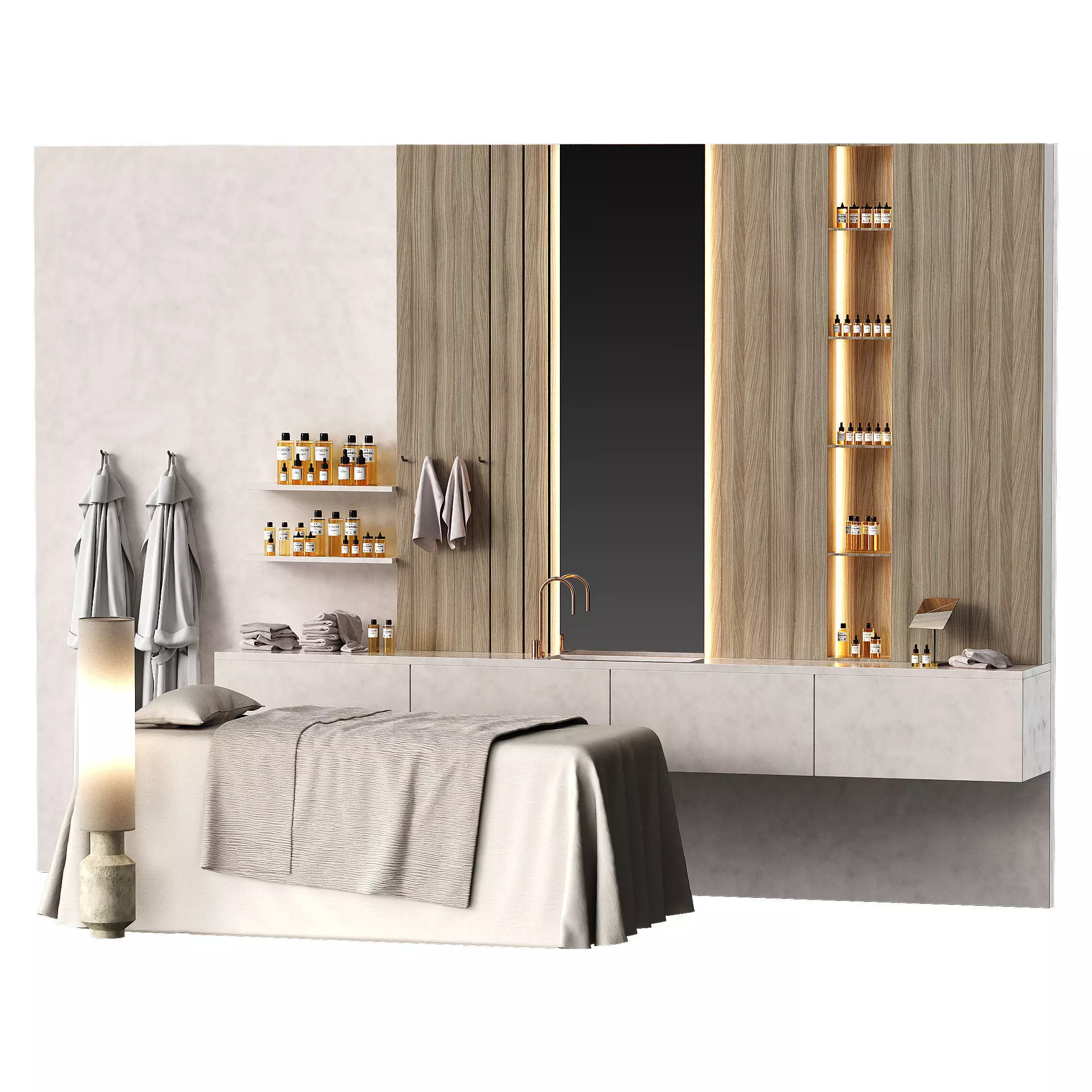 Modern spa with massage couch and accessories Low-poly 3D model_0