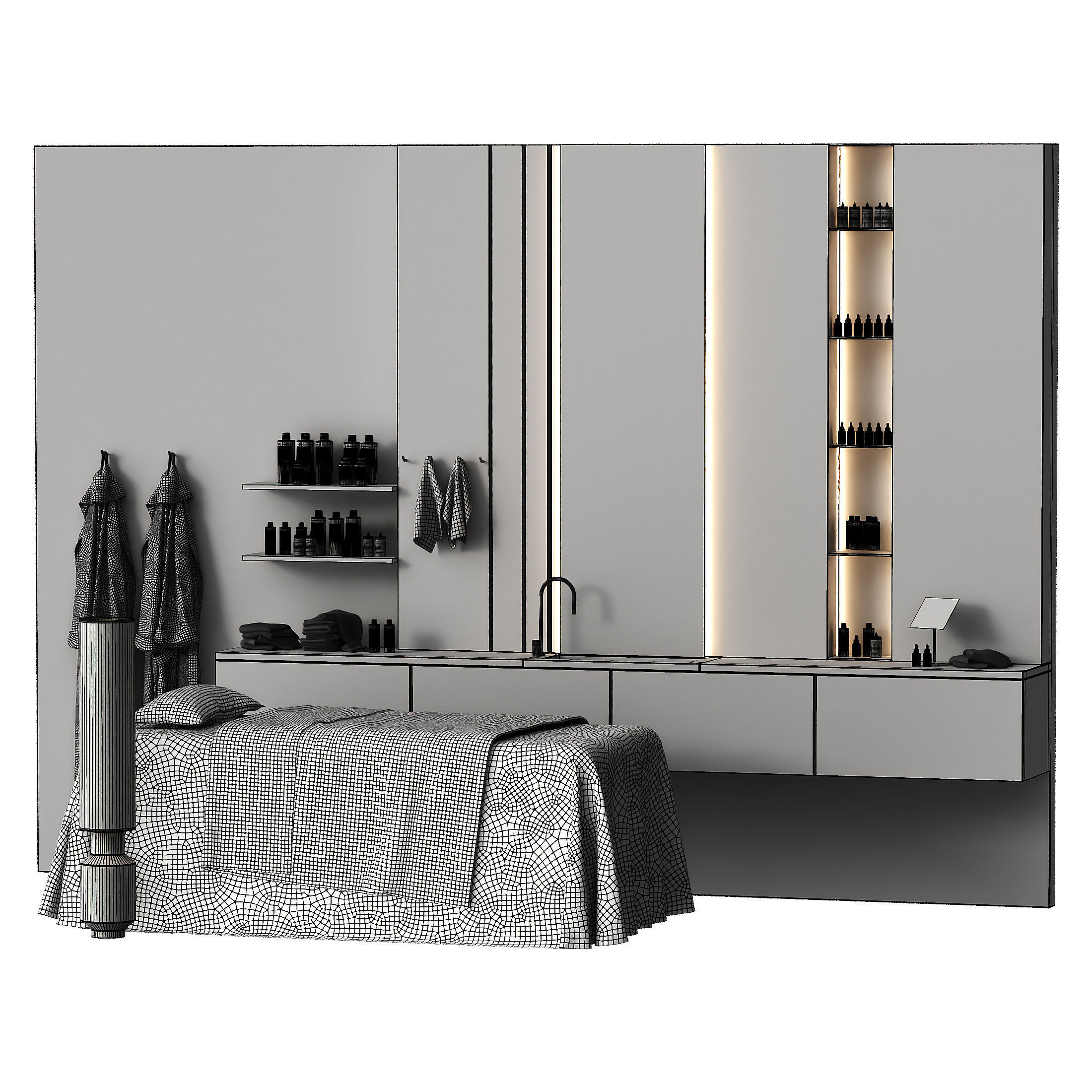 Modern spa with massage couch and accessories Low-poly 3D model_7