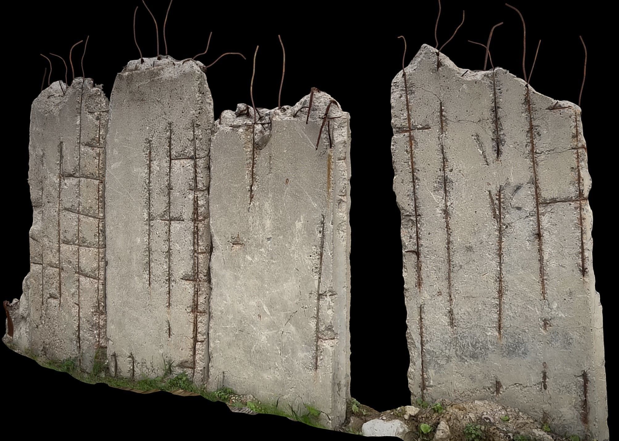 concrete slabs fence industrial wall photogrammetry Low-poly 3D model_3