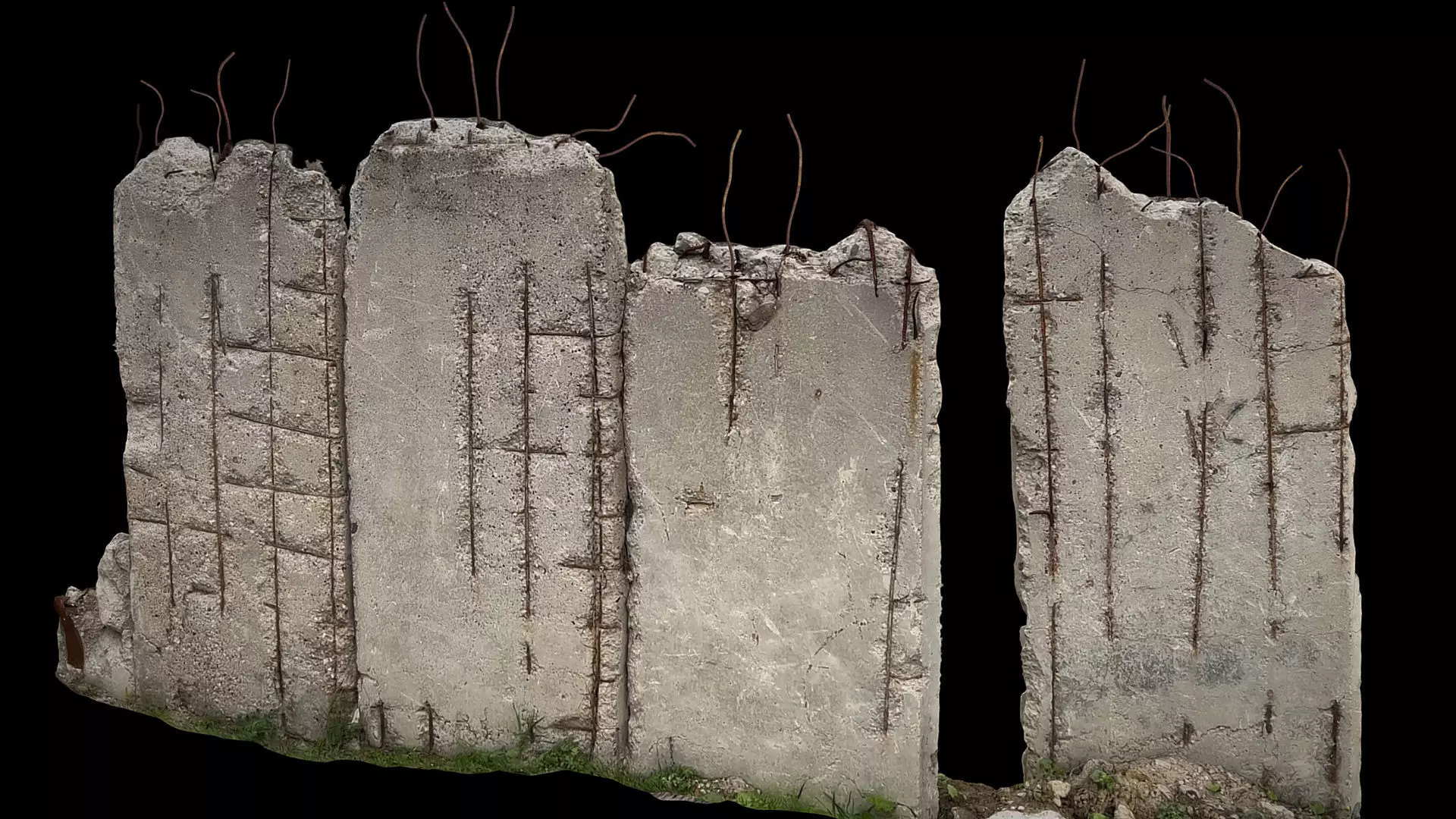 concrete slabs fence industrial wall photogrammetry Low-poly 3D model_0