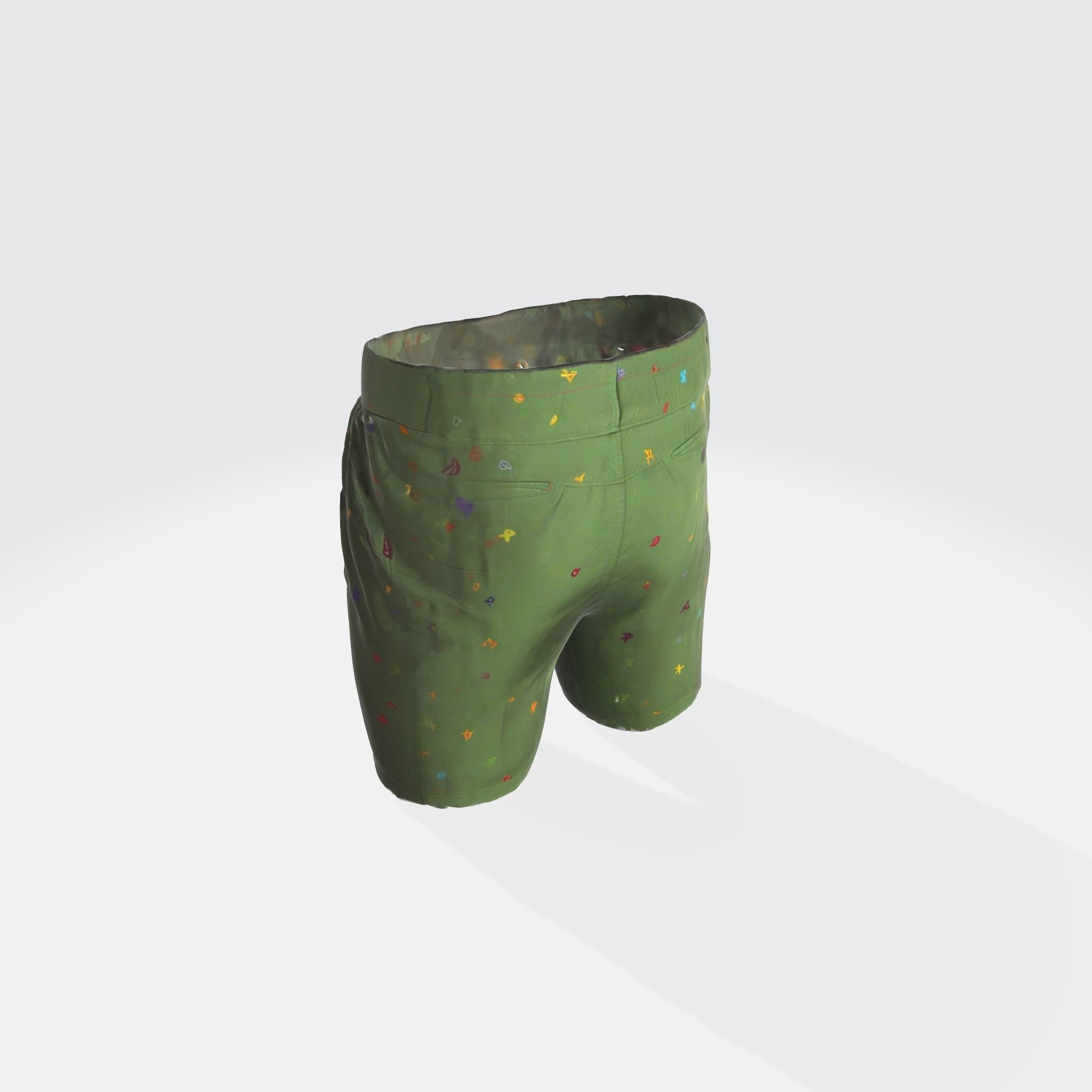 A green camouflage patterned shorts  3D model_2