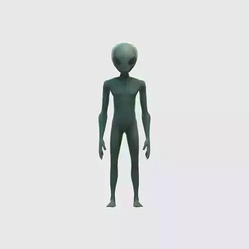 A green alien figure