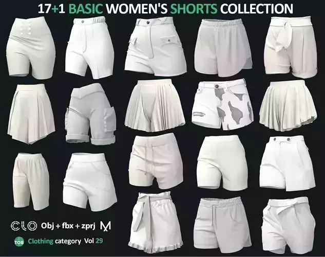 18 BASIC SHORTS COLLECTION  ZPRJ  OBJ  FBX  Marvelous  Clo3d 3D model