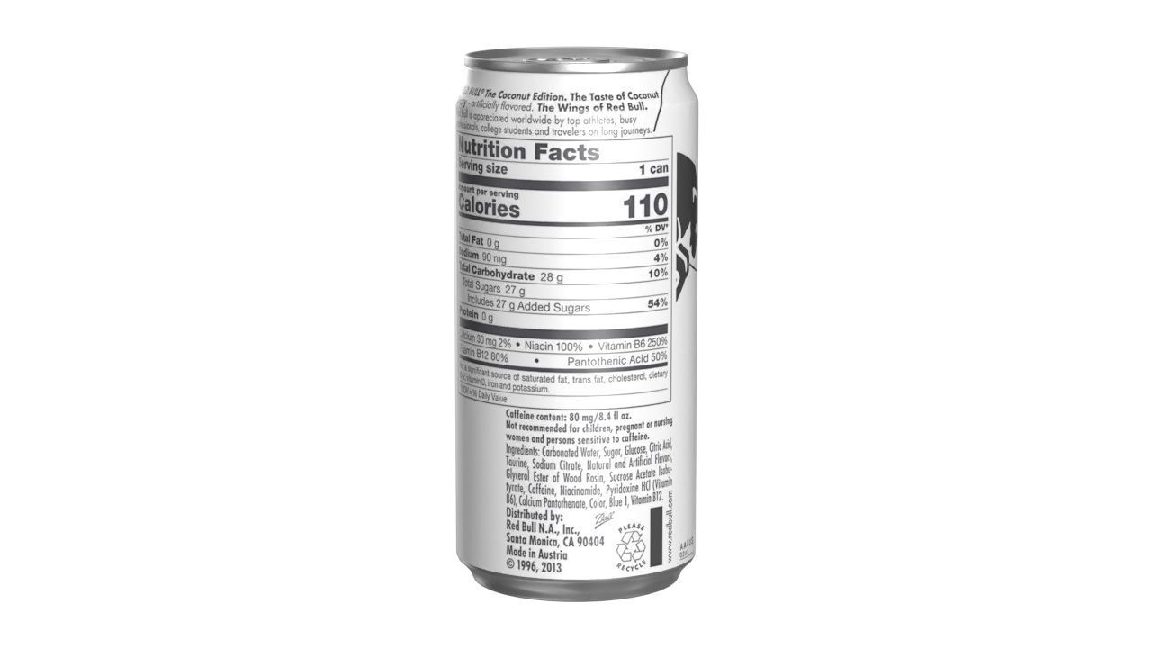 Red Bull Coconut Edition Drink Can Sleek 250ml 01 Low-poly 3D model_3