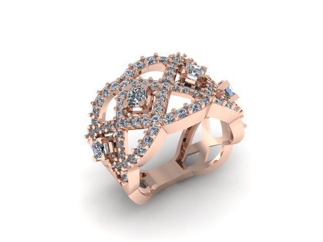 Princess and round daimond ring ready to print 3D print model_8